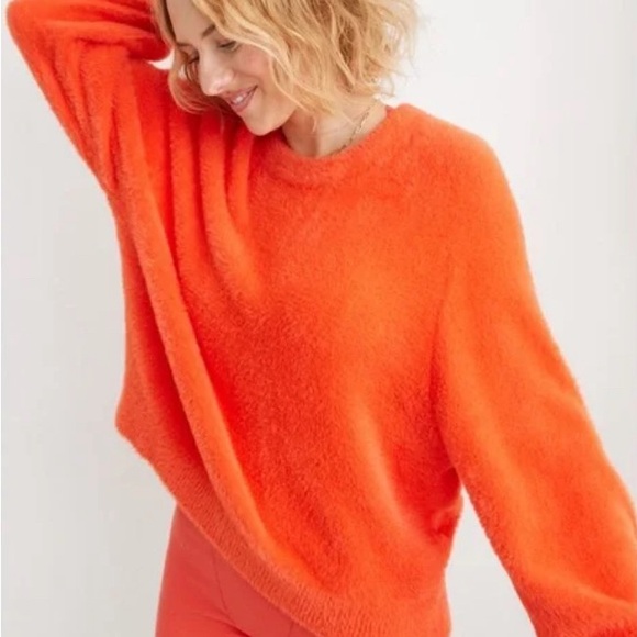 Aerie 🧡❤️🧡 Flurry Crewneck Sweater Pullover Small Red/Orange RARE - Picture 2 of 15